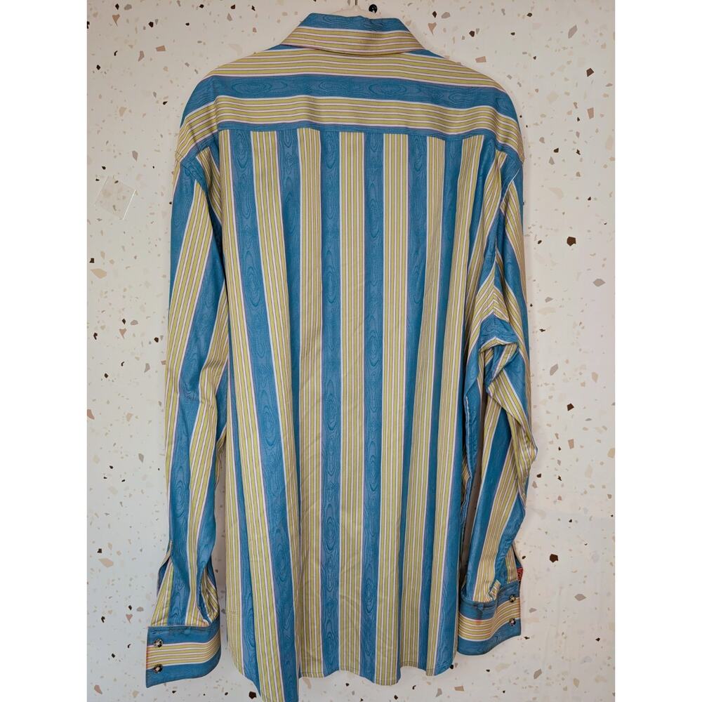 Robert Graham Blue Green Red Stripe Long Sleeve Flip Cuffs Como Button Up SZ XL - Picture 3 of 10